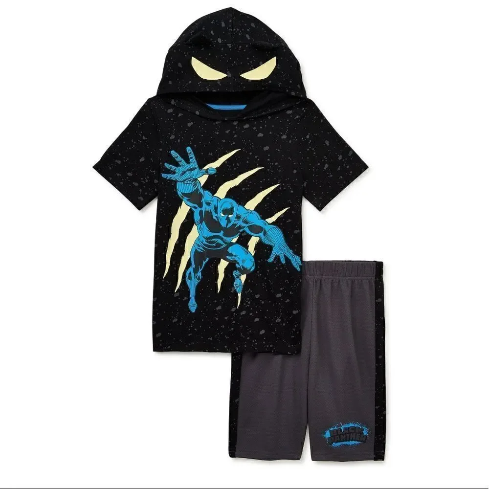 Boys Black Panther & Darth Vader Hoodie T-Shirt & Shorts 2pc Sets 2-Pack Size 5